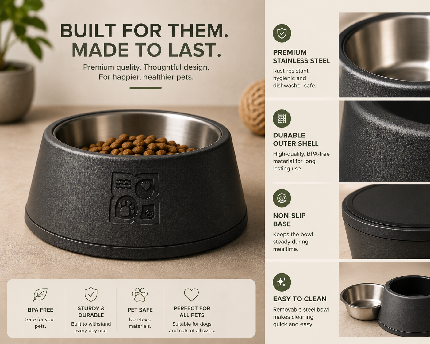 Modern Stainless Steel Pet Bowl – Durable Food & Water Bowl
